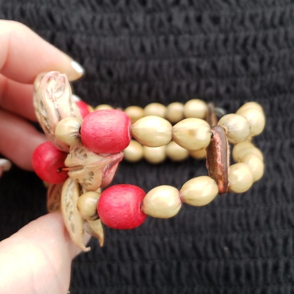 VTG 70s Hawaiian BOHO Seed Pod Flower Bangle - Picture 5 of 7